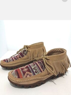 Ferrini‎ Maya Suede Fringe Moc Shoes, NEW, Size 8.5